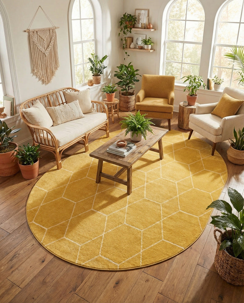 Trellis Mosaic Collection Area Rug - Arborville (Yellow) Oval Yellow  lifestyle 85