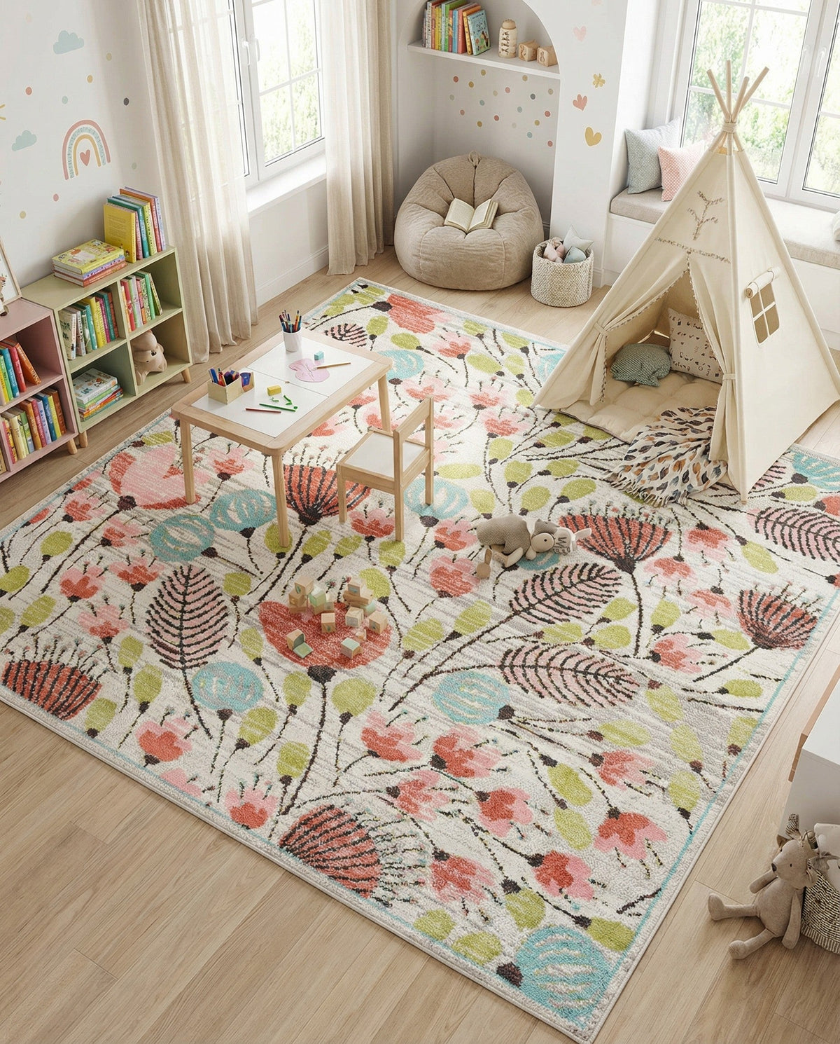 Wonder Tykes Collection Area Rug -  Fantasy Square Ivory  lifestyle 74