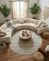 Mediterranean Lattice Collection Area Rug - Santorini (Ivory and Gray) Round Ivory and Gray  lifestyle 43