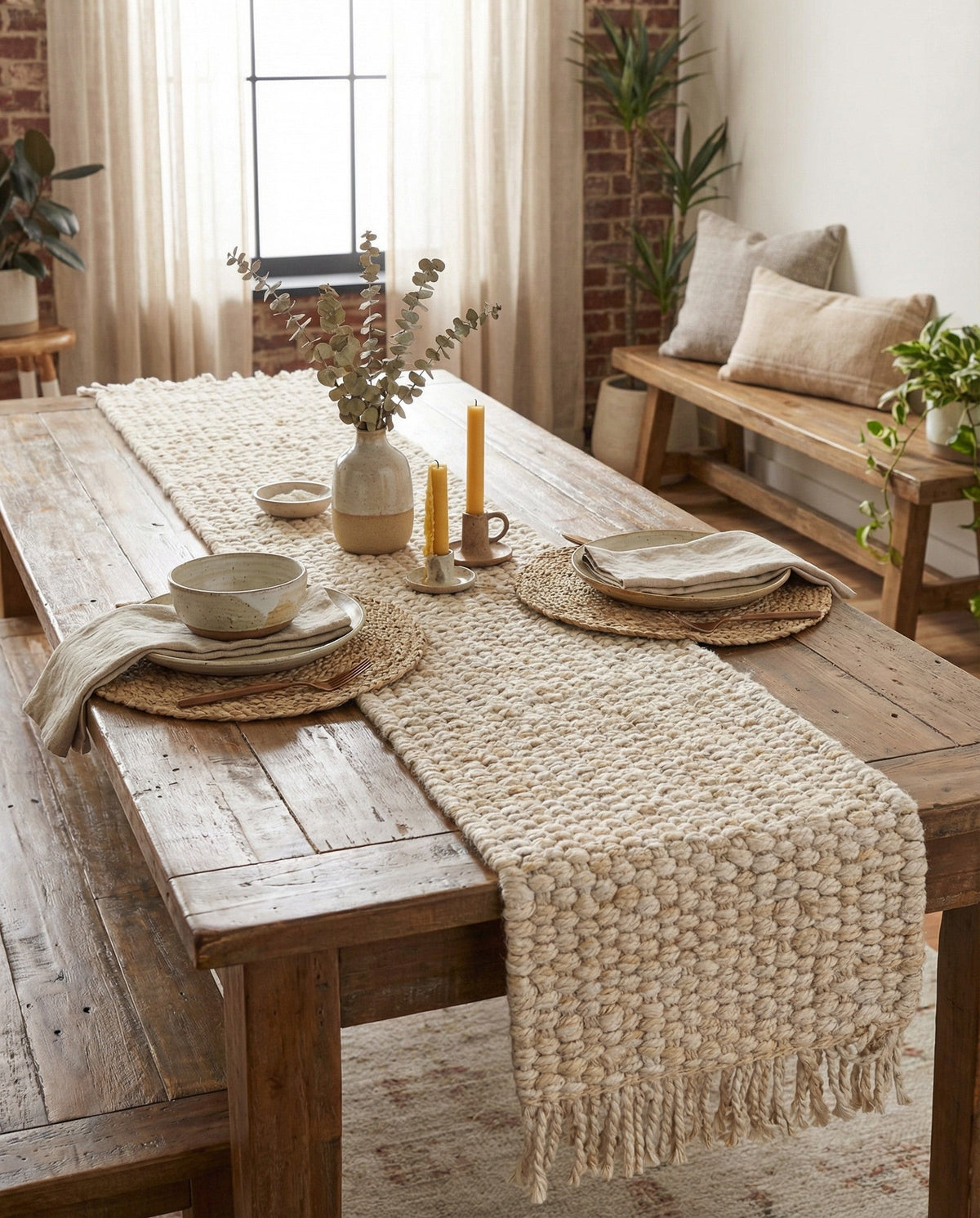 Savannah Jute Collection Area Rug - Seashore Table Runner Ivory  lifestyle 92