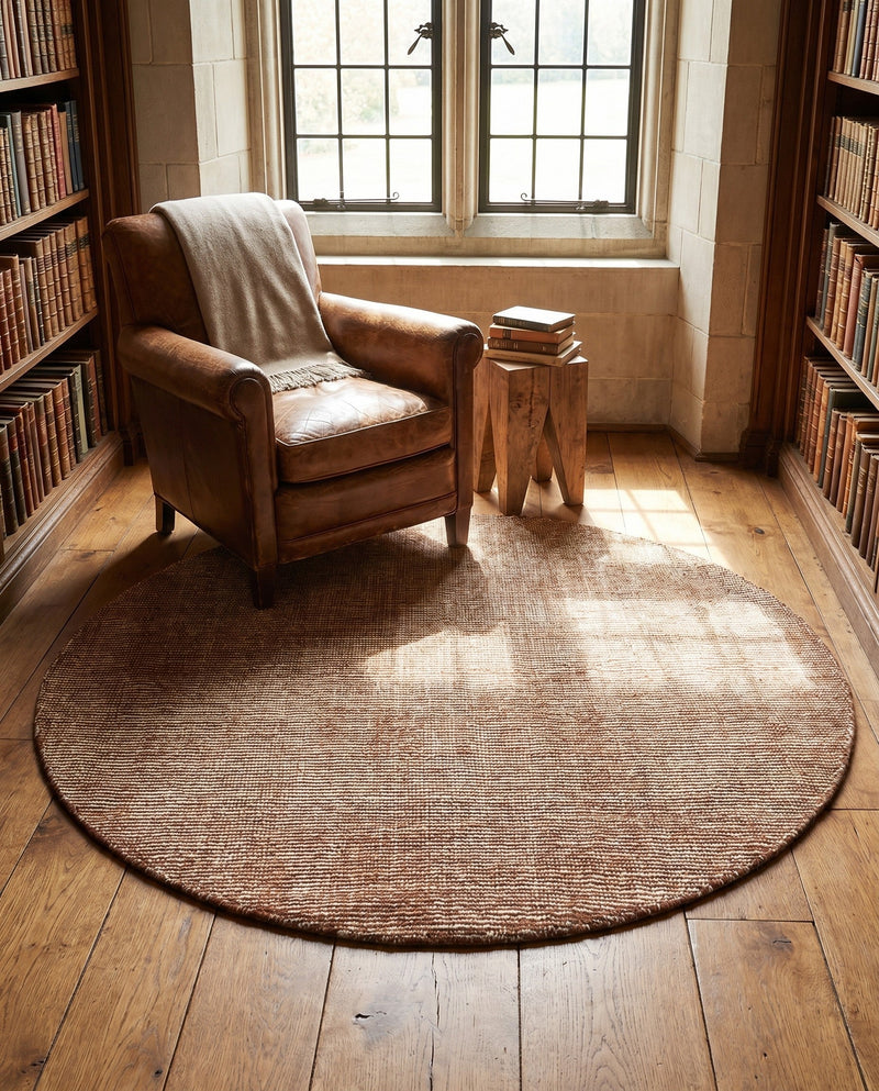 Berkshire Estate Collection Area Rug - Windsor (Cocoa Bean Brown) Round Cocoa Bean Brown  lifestyle 44