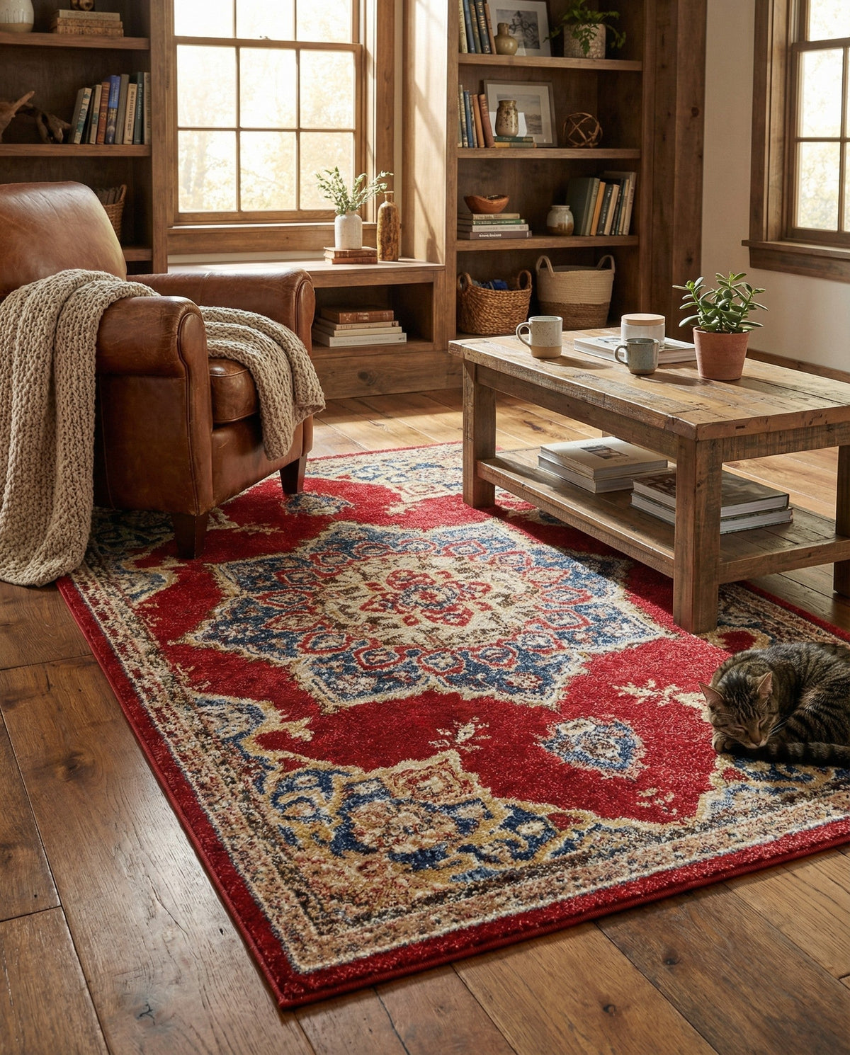 Eden Oasis Collection Area Rug -  Tranquility (Burgundy) Rectangle Burgundy  lifestyle 10