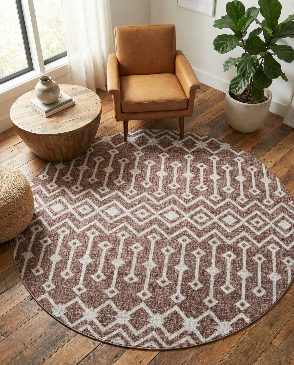 Geo Garden Lattice Collection Area Rug -  Andalusia Round Dusty Rose  lifestyle 227