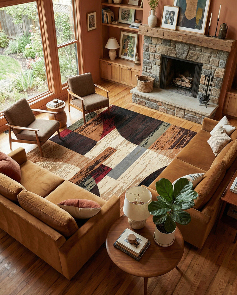 Bistro Lounge Collection Area Rug -  Latte Square Multi  lifestyle 67