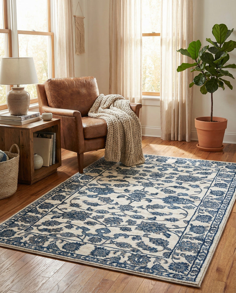 Charleston Elegance Collection Area Rug -  Seaport (White Blue) Rectangle White Blue  lifestyle 14