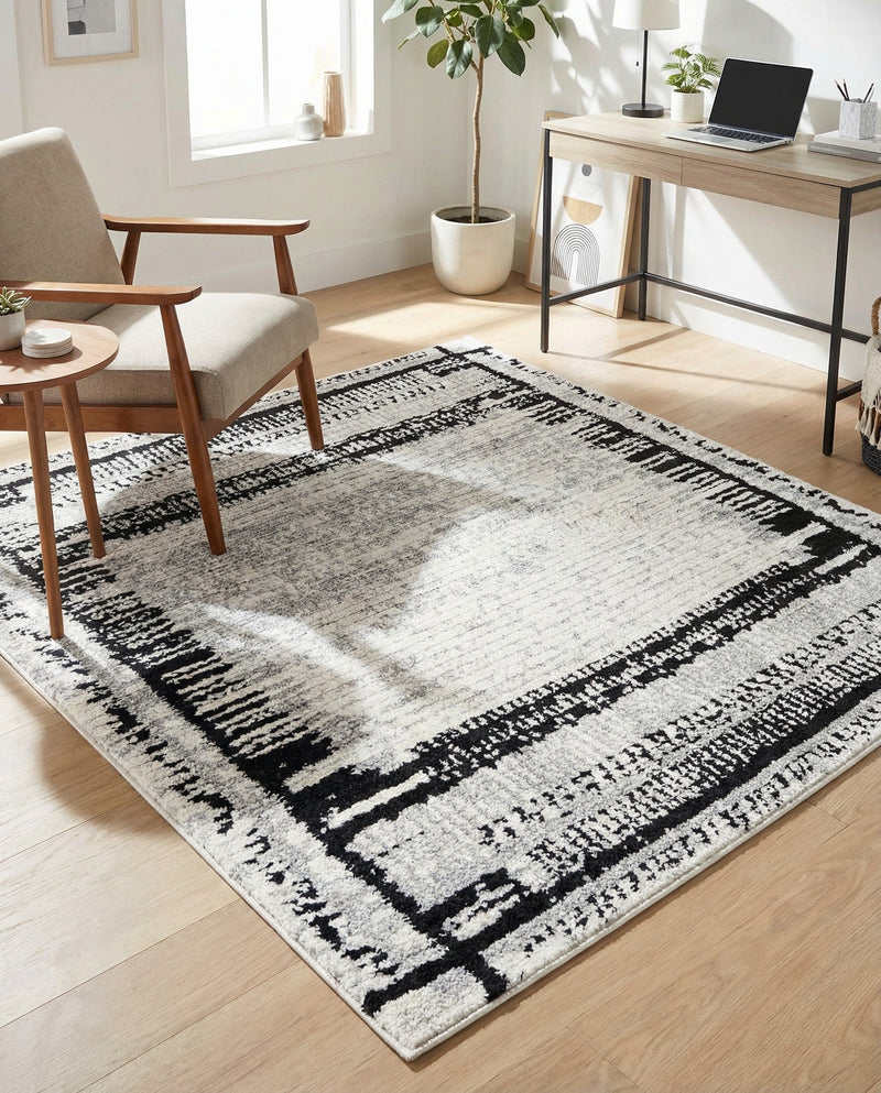 Marrakech Mosaic Collection Area Rug -  Sahara Square Black and White  lifestyle 72