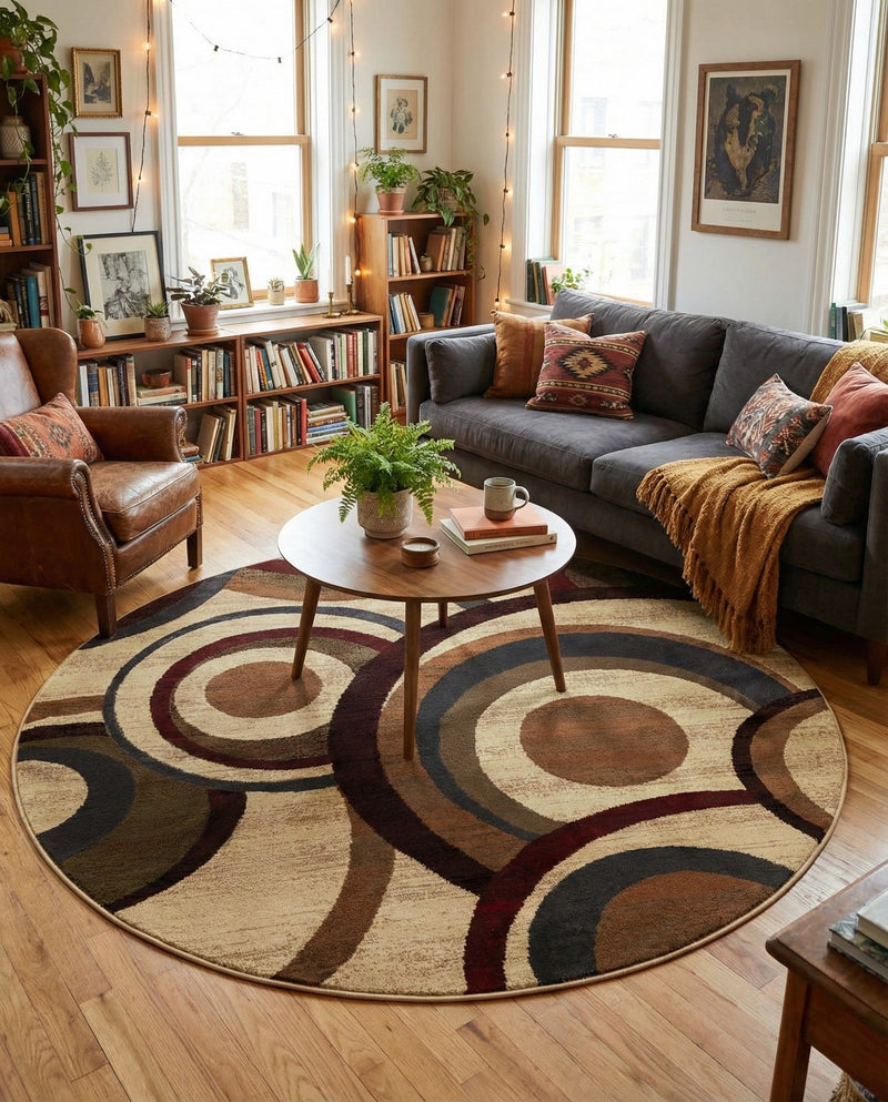 Bistro Lounge Collection Area Rug -  Macchiato Round Beige  lifestyle 26