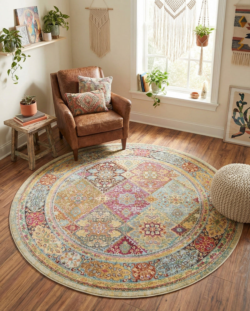 Caribbean Breeze Collection Area Rug -  Grenada Round Multi  lifestyle 77