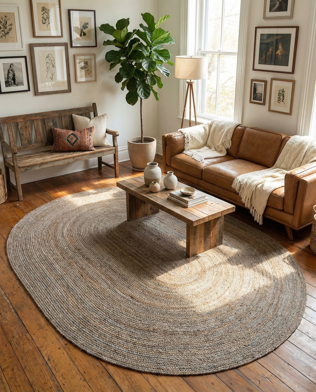 Woven Seaside Jute Collection Area Rug - Savannah (Gray) Oval Gray  lifestyle 91
