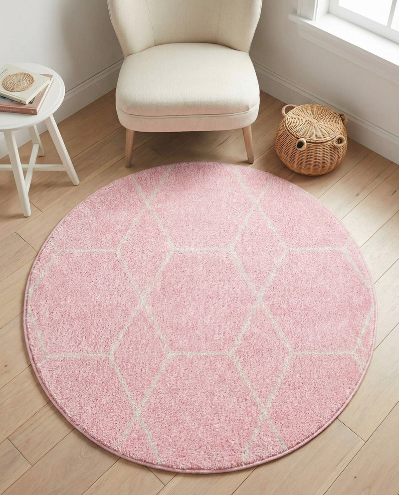 Trellis Mosaic Collection Area Rug - Arborville (Light Pink) Round Light Pink  lifestyle 85
