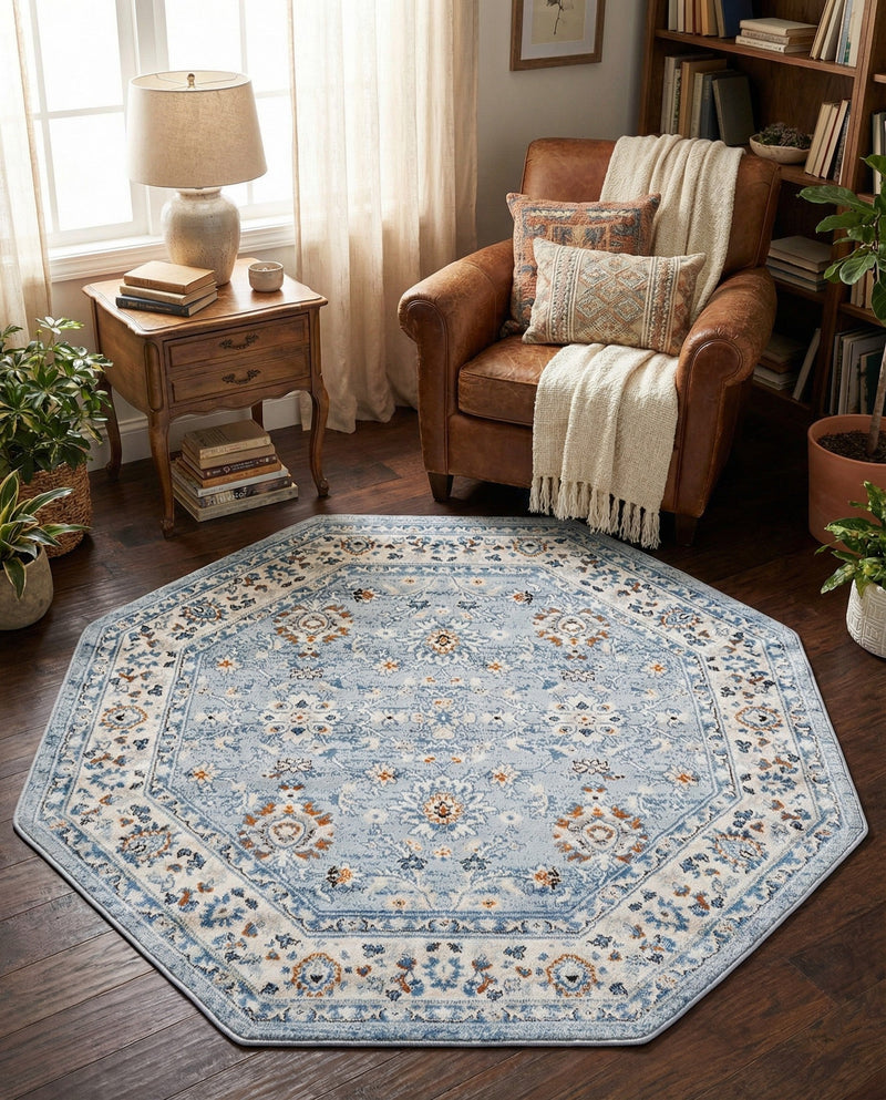 Savannah Elegance Collection Area Rug - Augusta (Aqua Blue) Octagon Aqua Blue  lifestyle 73