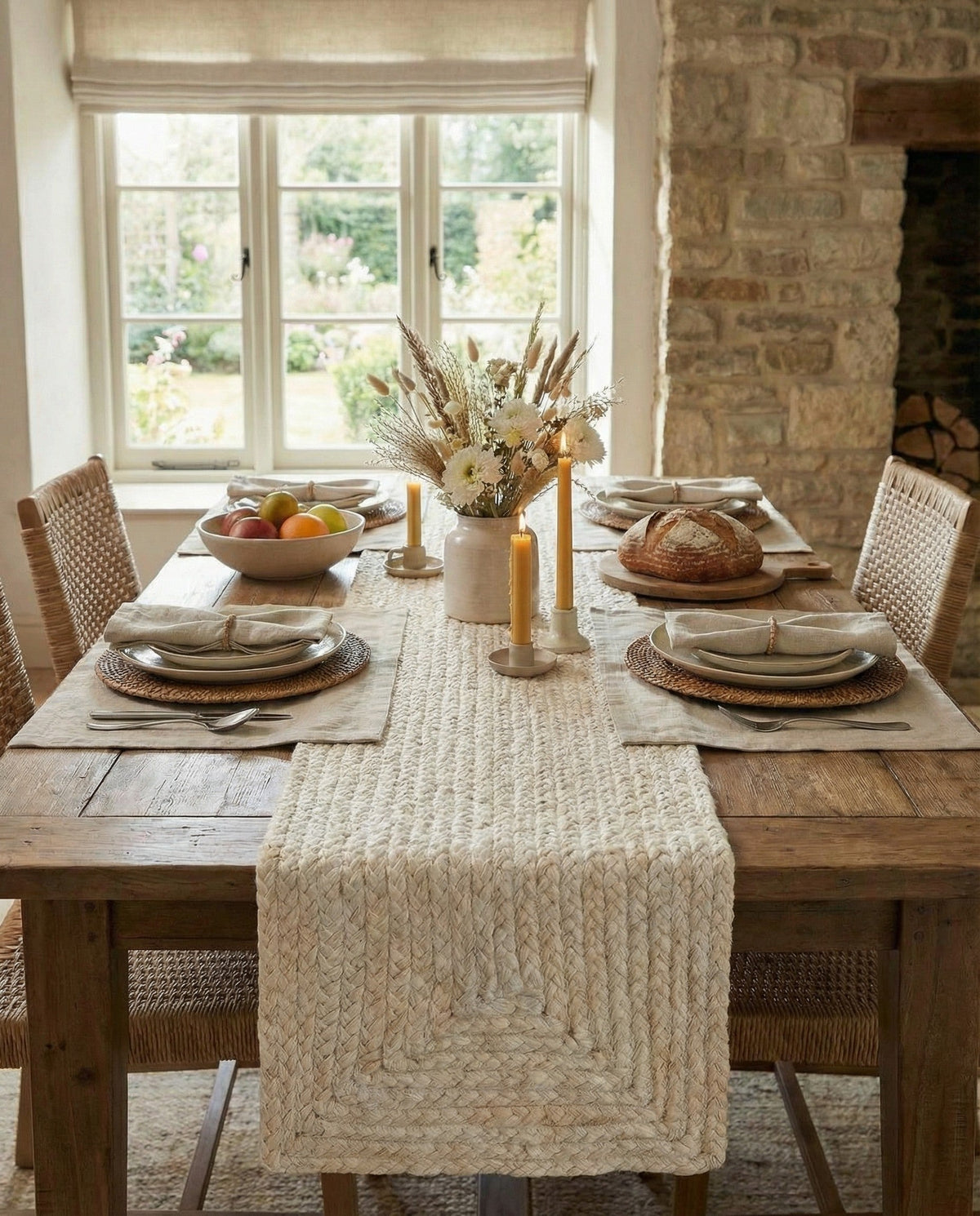 Woven Seaside Jute Collection Area Rug - Savannah (White) Table Runner White  lifestyle 99
