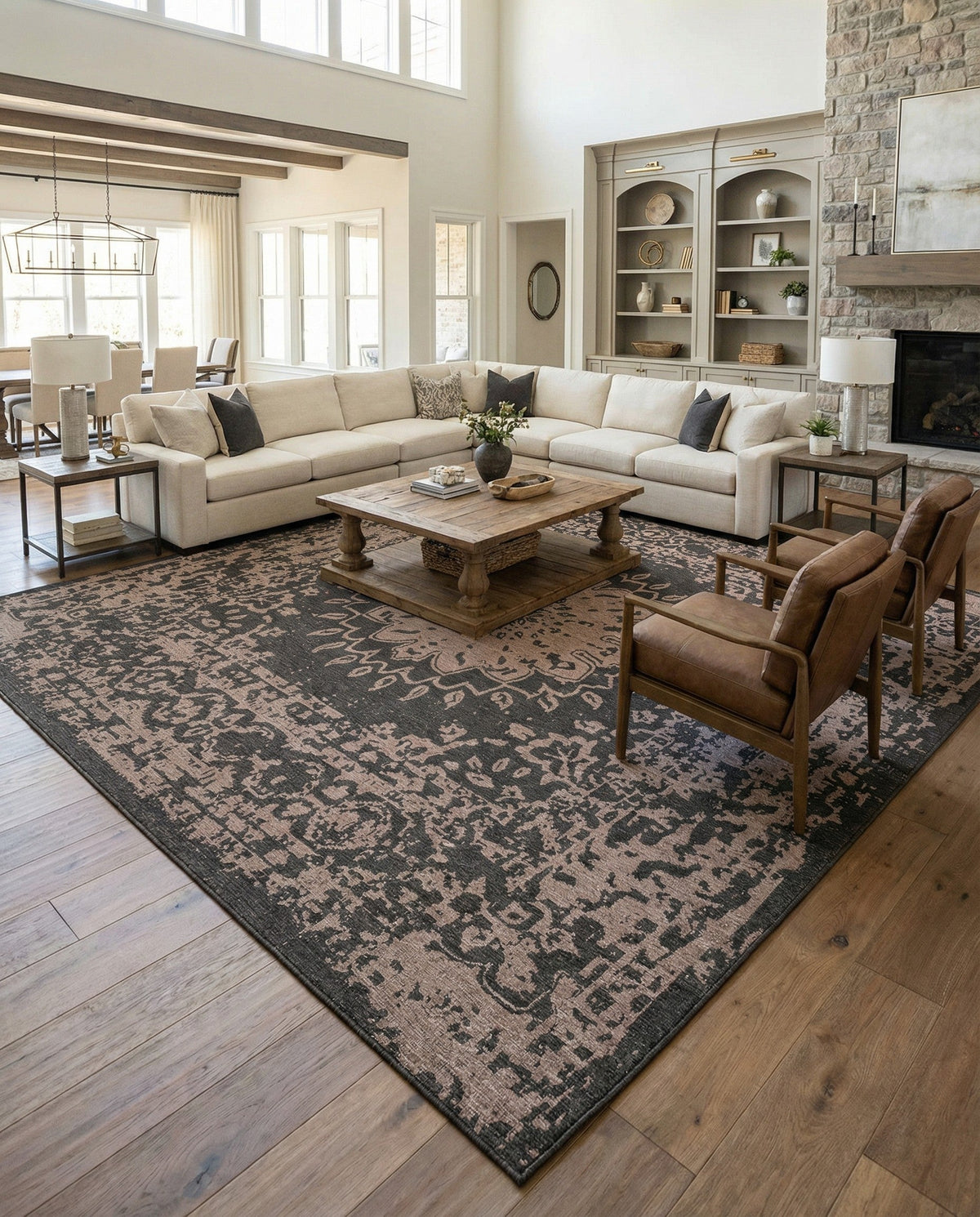 Patio Heritage Collection Area Rug -  Lafayette (Black) Square Black  lifestyle 91
