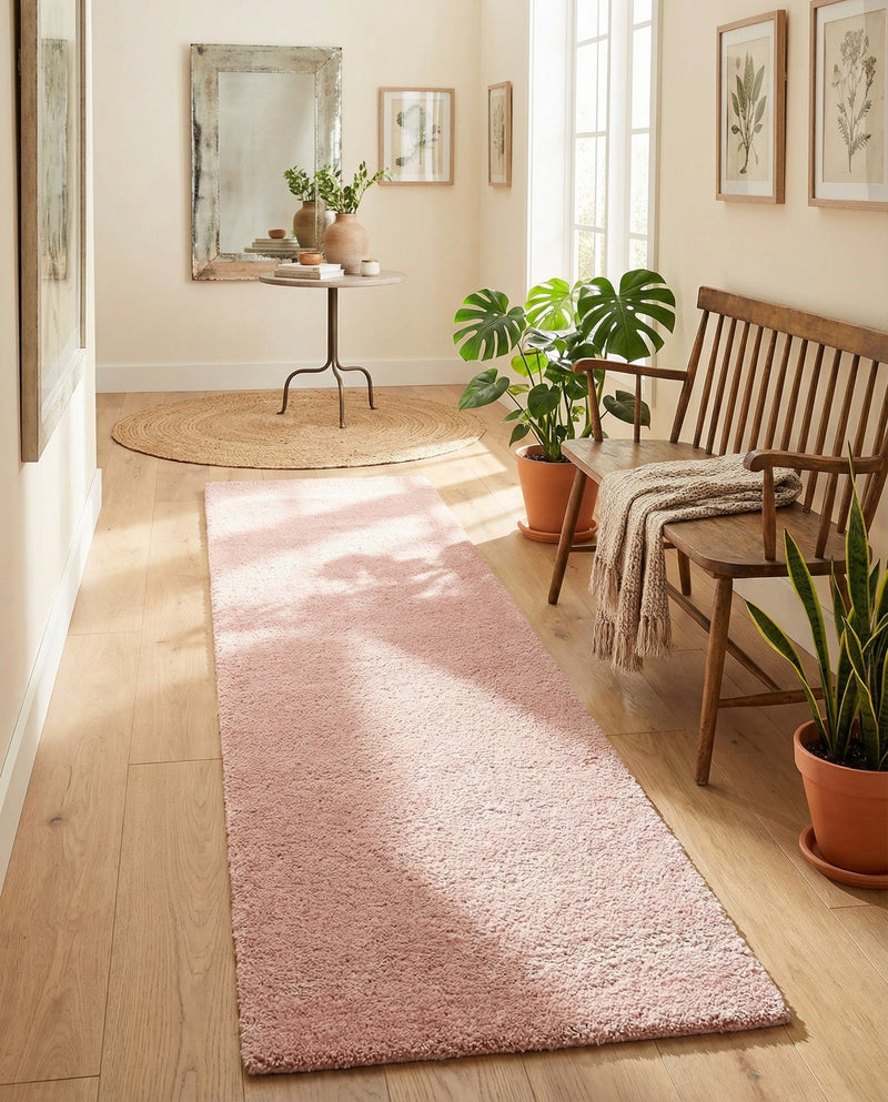 Solid Shag Seaside Collection Area Rug - Azure Cove (Pink) Runner Pink  lifestyle 30