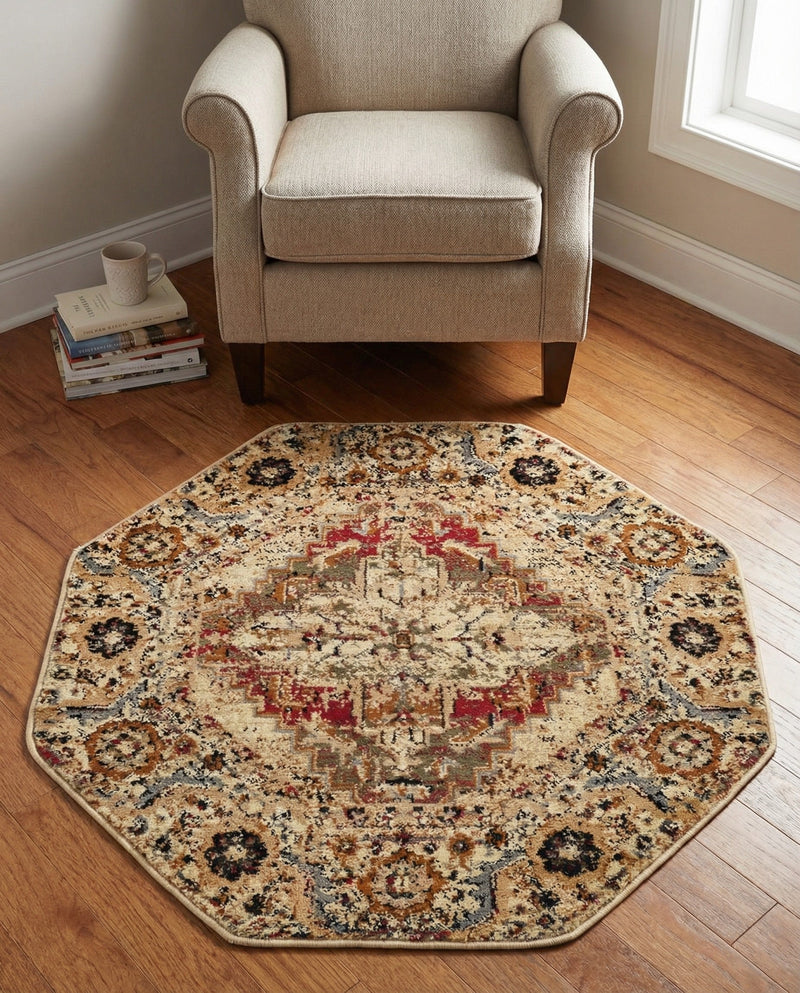 Neptune Elegance Collection Area Rug -  Naiad Octagon Burgundy Beige  lifestyle 69