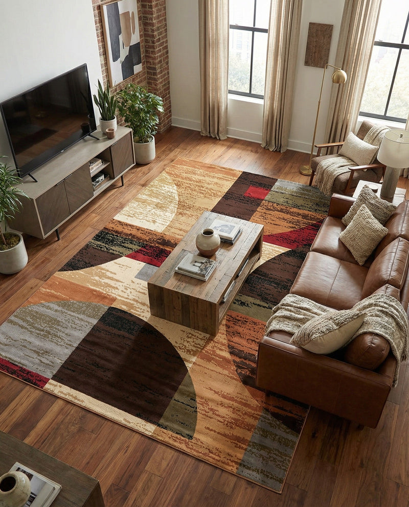 Bistro Lounge Collection Area Rug -  Latte Rectangle Multi  lifestyle 12