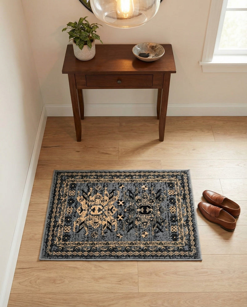 Tabriz Tapestries Collection Area Rug - Azerbaijan (Gray) Rectangle Gray  lifestyle 6