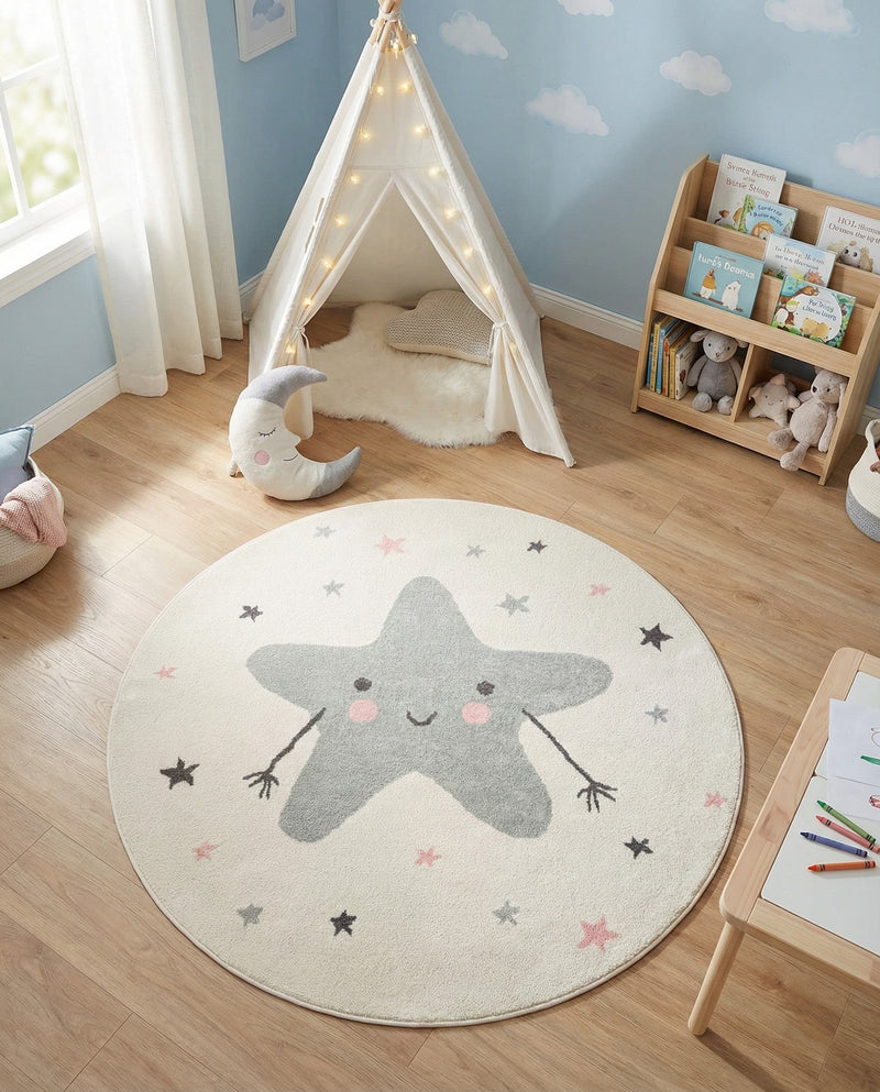 Wonder Tykes Collection Area Rug -  Spiral Round Ivory  lifestyle 8