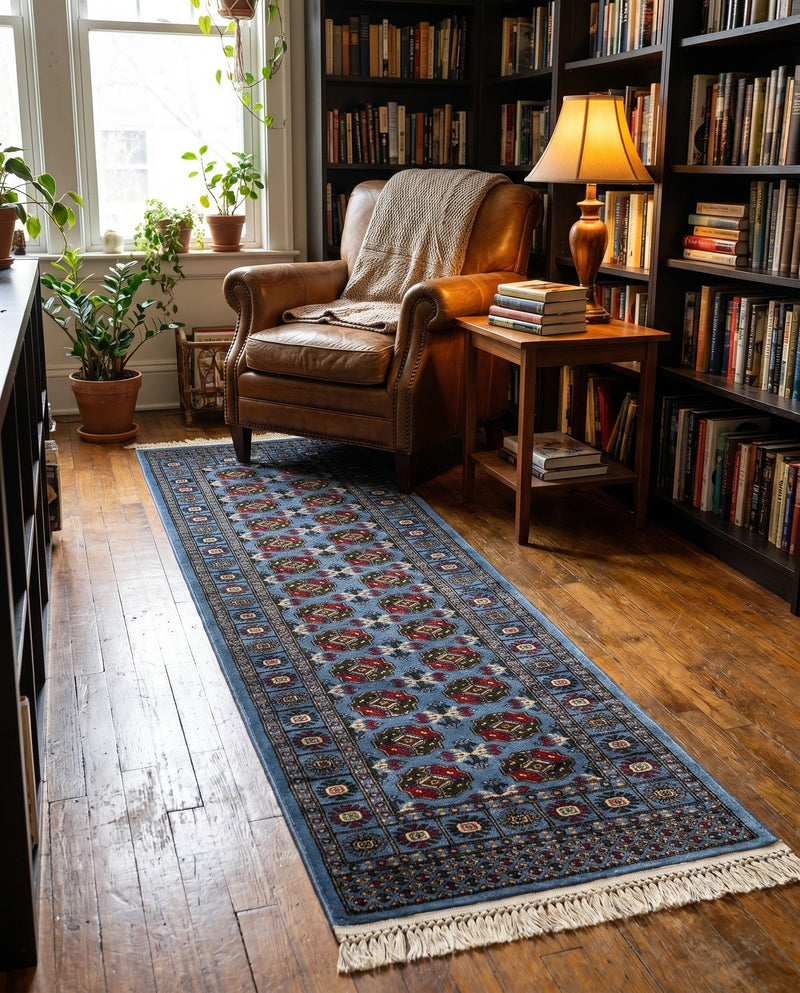 Samarkand Elegance Collection Area Rug -  Margilan (Blue) Runner Blue  lifestyle 43