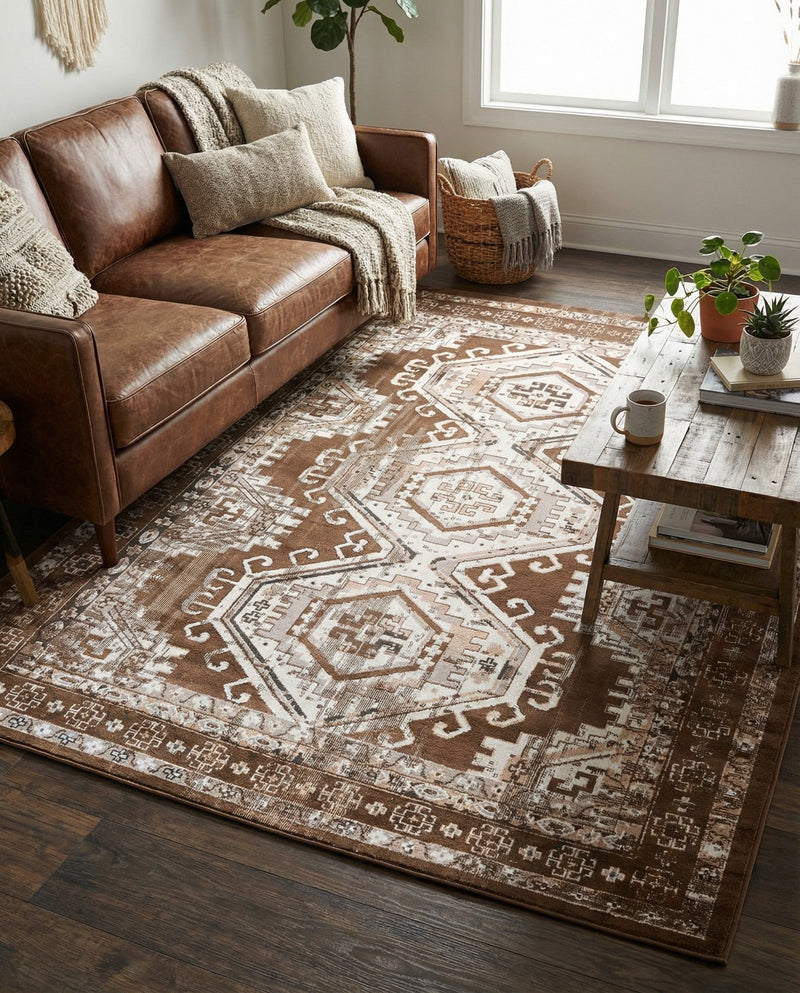 Savannah Elegance Collection Area Rug -  Tybee (Brown) Rectangle Brown  lifestyle 18