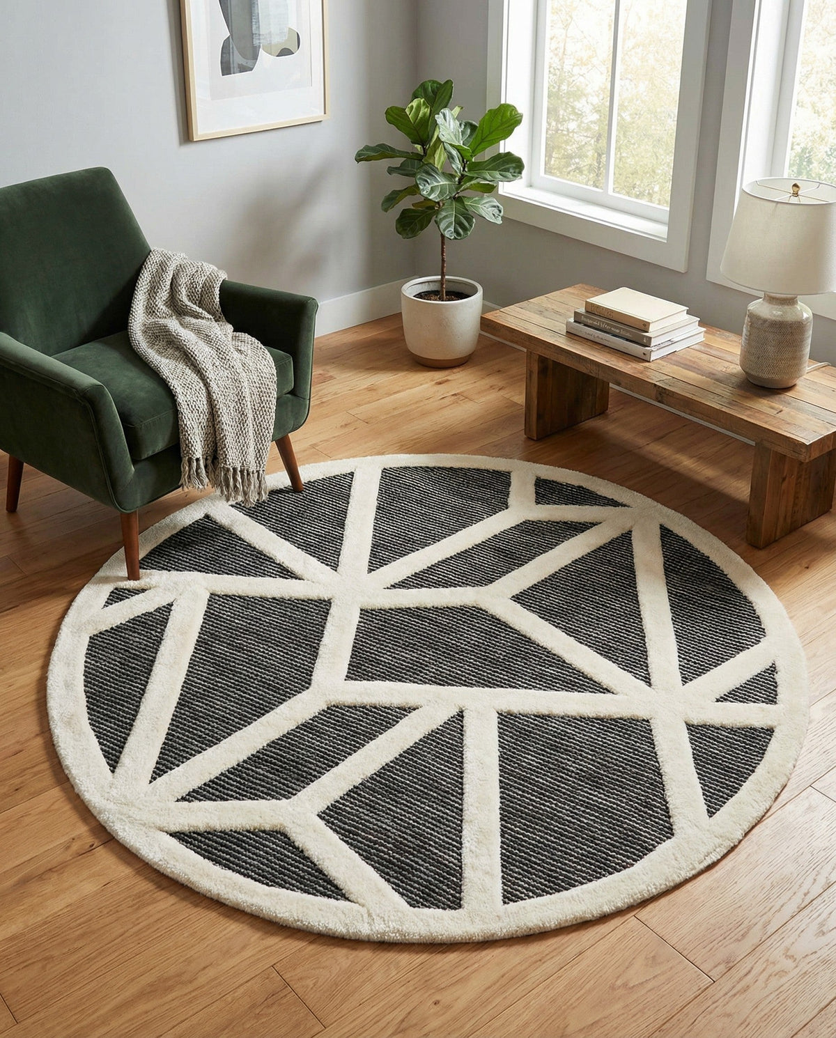 Monochrome Collection Area Rug -  Onyx Round Gray  lifestyle 125
