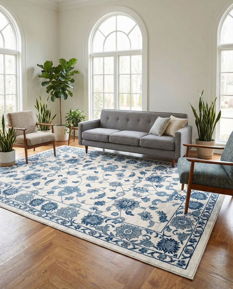 Charleston Elegance Collection Area Rug -  Seaport (White Blue) Rectangle White Blue  lifestyle 7