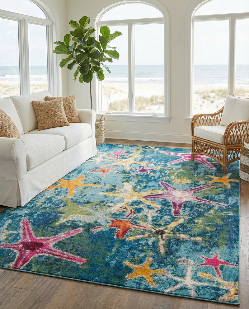 Sorrento Shores Collection Area Rug - Positano Rectangle Navy Blue  lifestyle 36