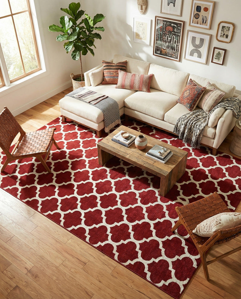 Lattice Gardens Collection Area Rug -  Bloomfield (Dark Terracotta) Rectangle Dark Terracotta  lifestyle 19