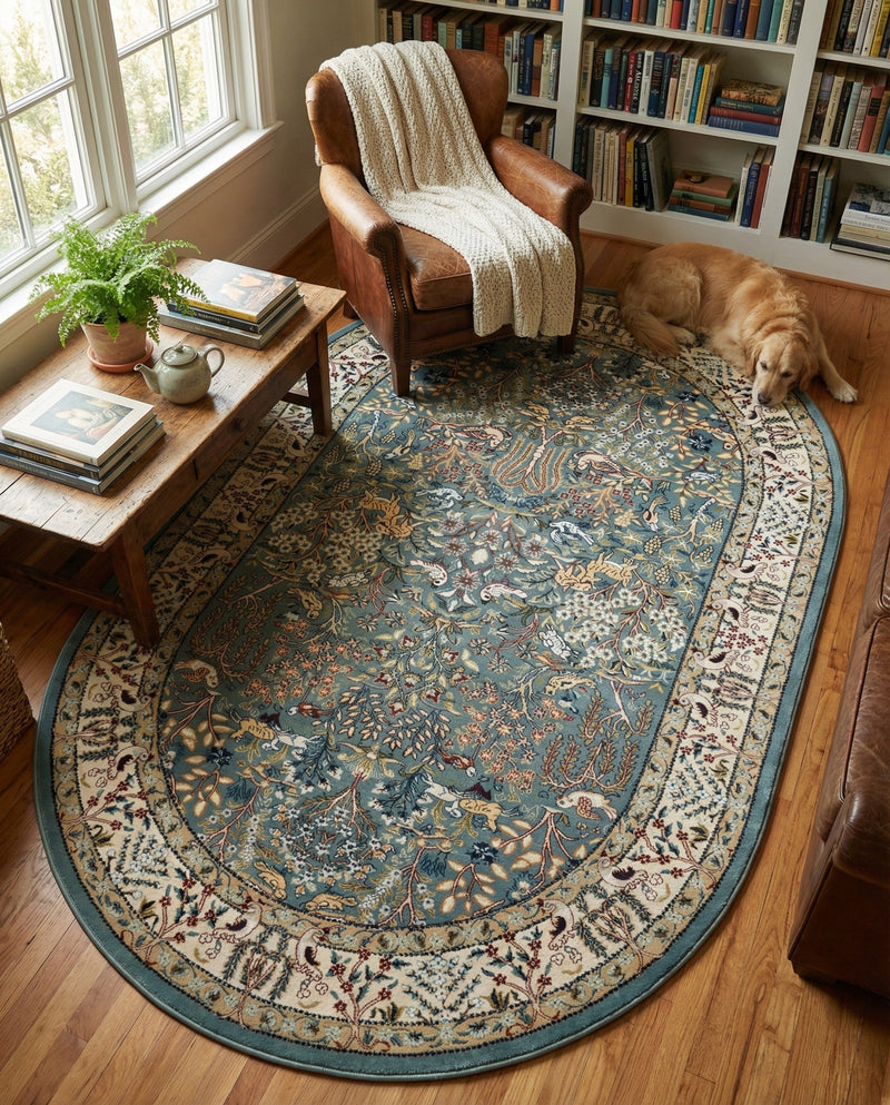 Persian Elegance Collection Area Rug -  Kerman (Blue) Oval Blue  lifestyle 48