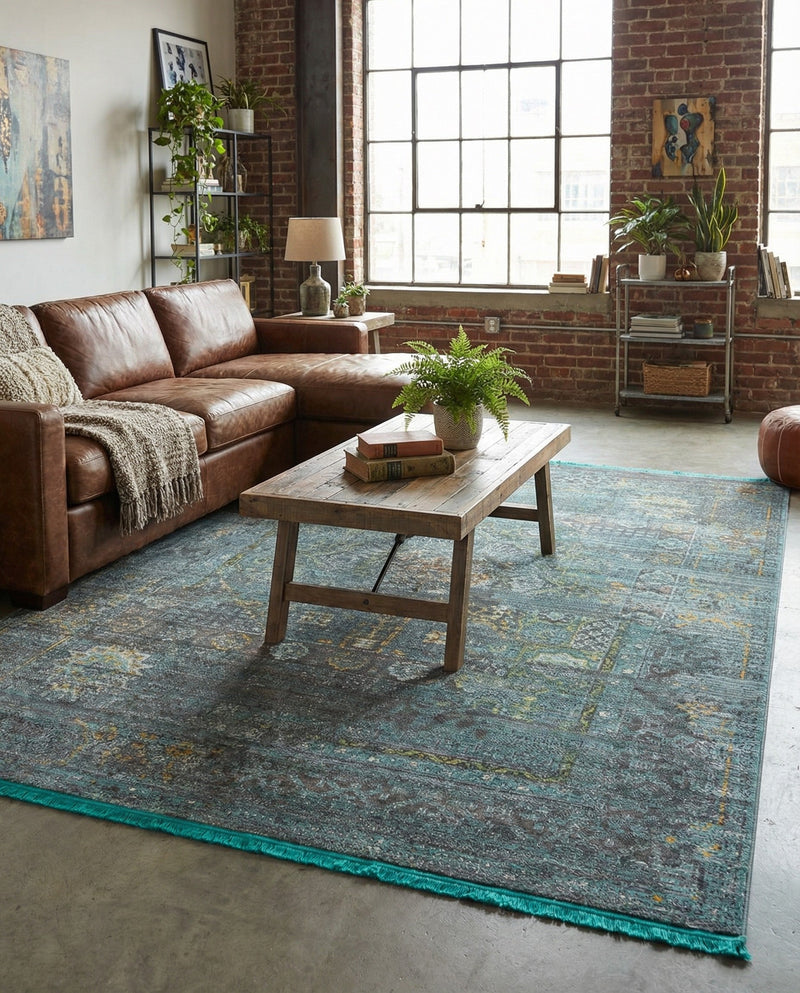 Caribbean Breeze Collection Area Rug -  Martinique Rectangle Turquoise  lifestyle 9