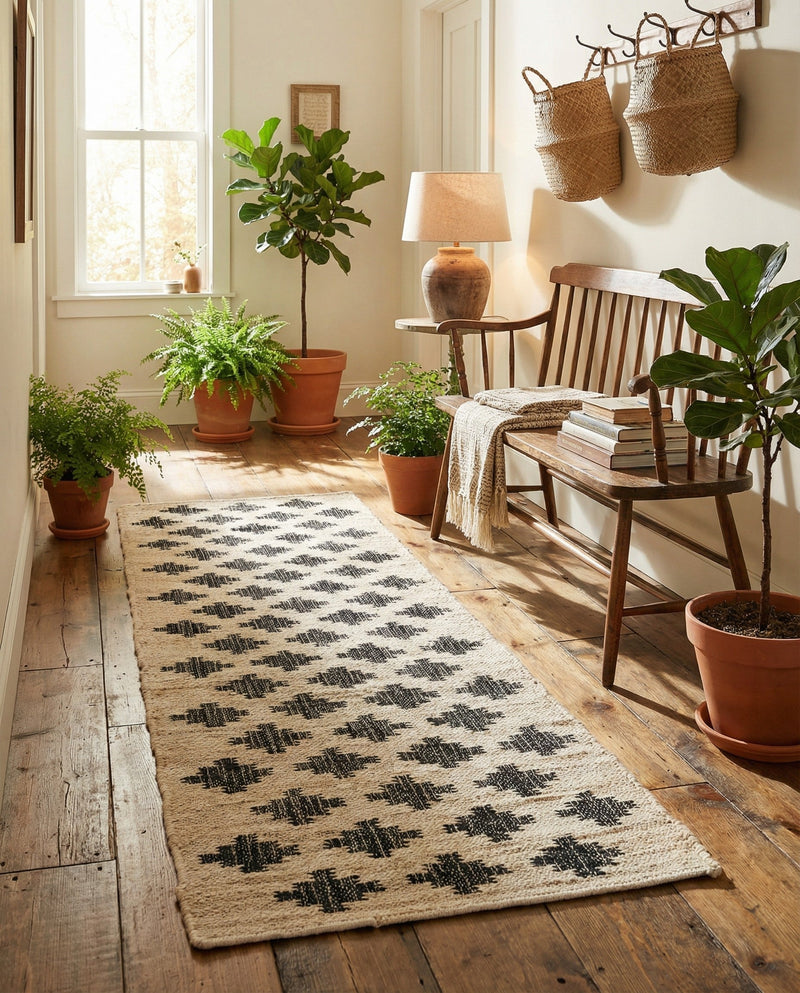 Benares Handwoven Jute Collection Area Rug -  Bodhi Runner Beige and Black  lifestyle 71