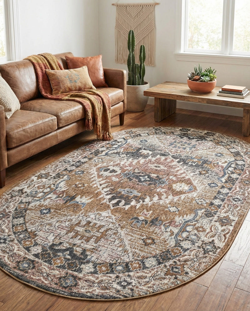 Desert Modern Eco Rug Series Collection Area Rug -  Navajo Oval Khaki Gray  lifestyle 61