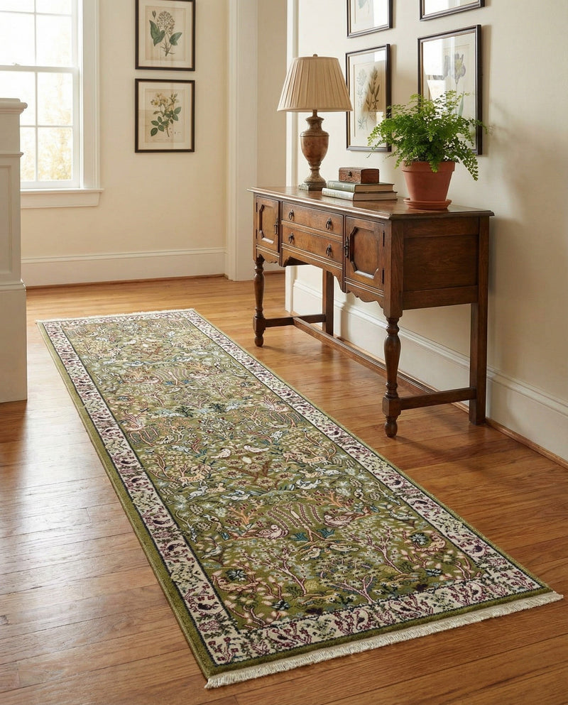 Persian Elegance Collection Area Rug -  Kerman (Green) Runner Green  lifestyle 58