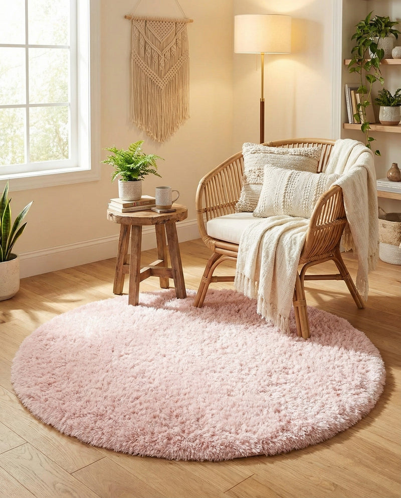 Eternal Plush Oasis Collection Area Rug -  Tranquility (Pink Lace) Round Pink Lace  lifestyle 61