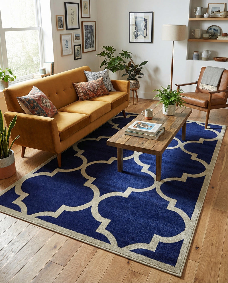 Lattice Gardens Collection Area Rug -  Espaliera Rectangle Navy Blue  lifestyle 19