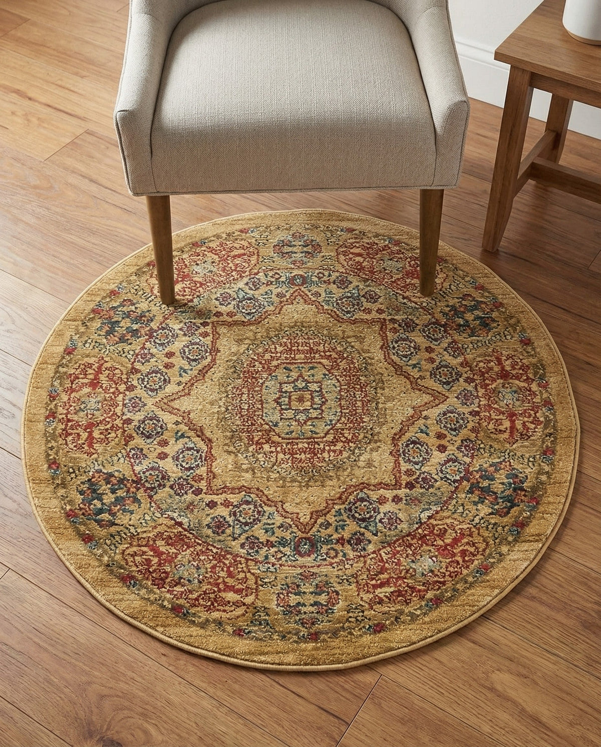 Ottoman Elegance Collection Area Rug -  Ephesus Round Beige  lifestyle 169