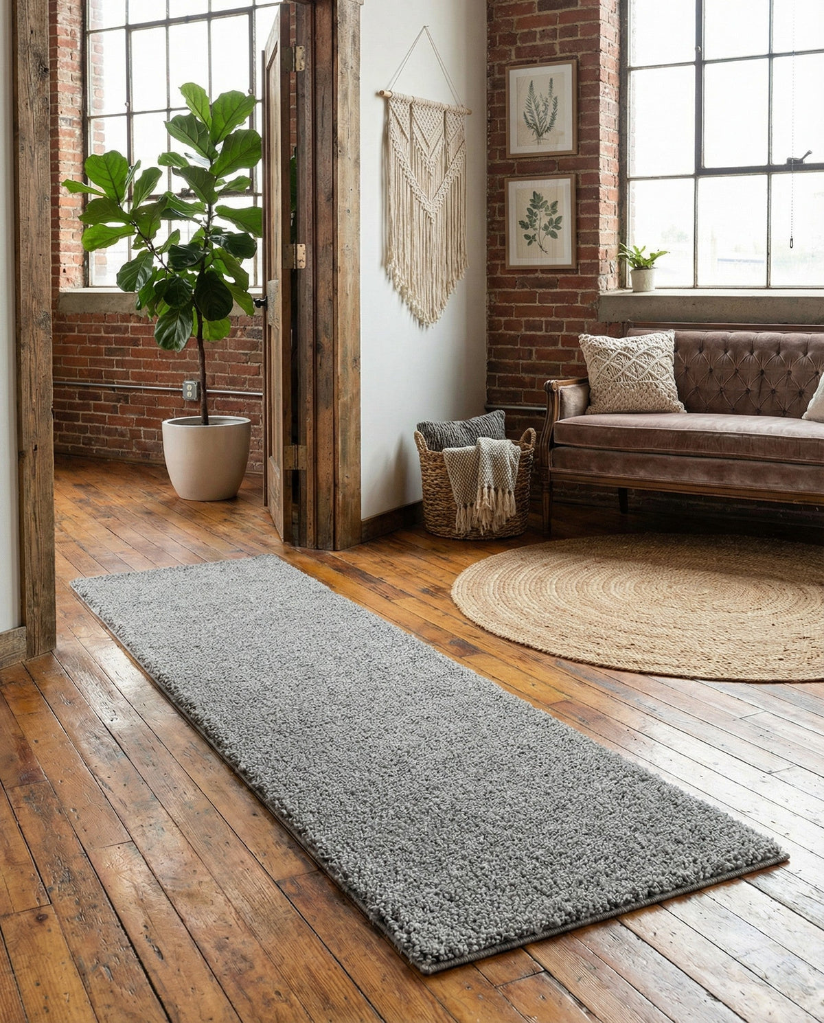 Solid Shag Seaside Collection Area Rug - Azure Cove (Gray) Runner Gray  lifestyle 105