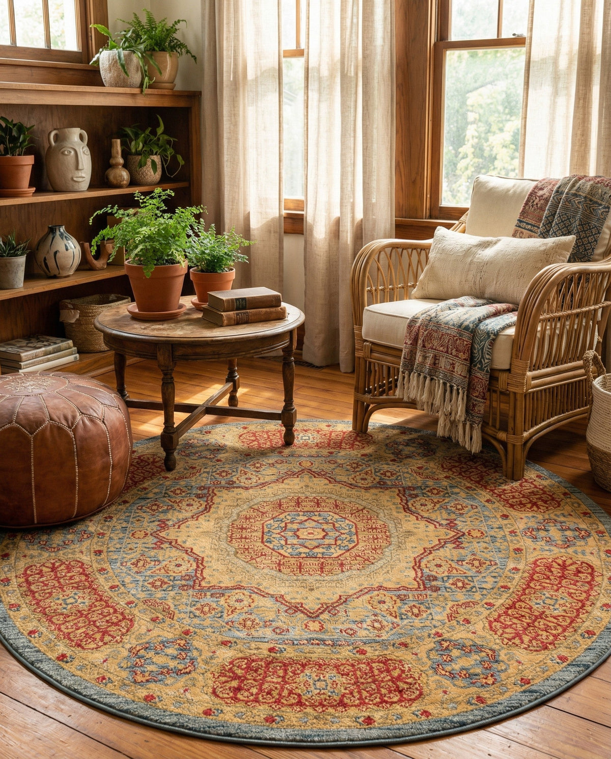 Ottoman Elegance Collection Area Rug -  Ephesus Round Light Blue  lifestyle 175