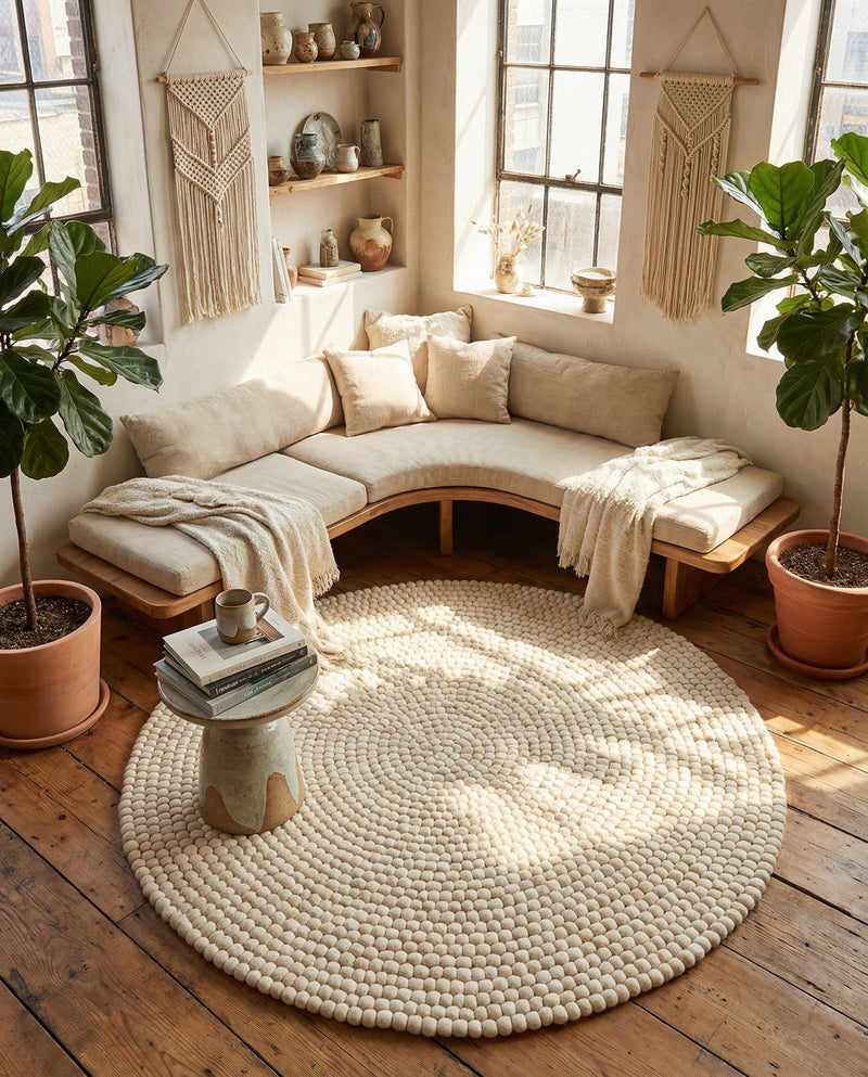 Woolen Sphere Collection Area Rug - Orbsburg (Ivory) Round Ivory  lifestyle 60