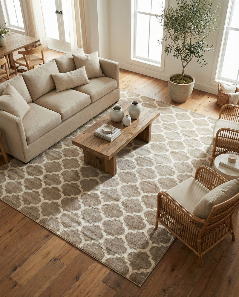 Lattice Gardens Collection Area Rug -  Bloomfield (Light Brown) Rectangle Light Brown  lifestyle 28