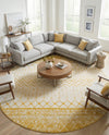 Mediterranean Lattice Collection Area Rug -  Casablanca (Ivory and Yellow) Round Ivory and Yellow  lifestyle 74