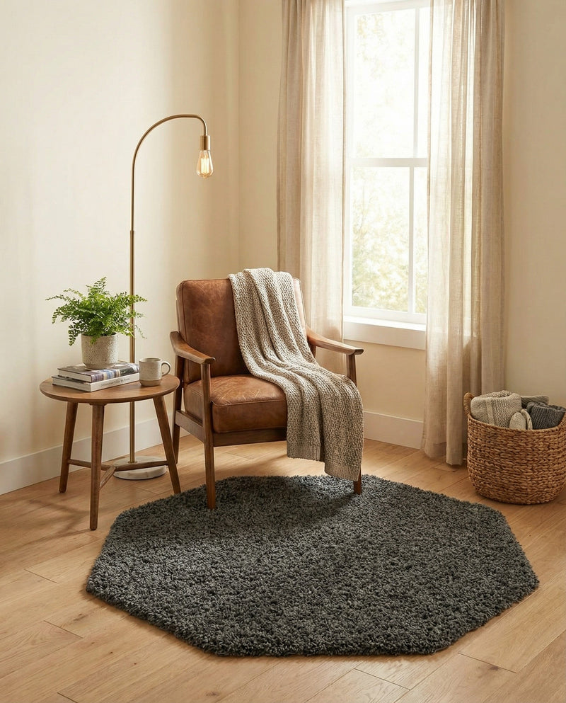 Plush Oasis Collection Area Rug - Serenity (Graphite Gray) Octagon Graphite Gray  lifestyle 64