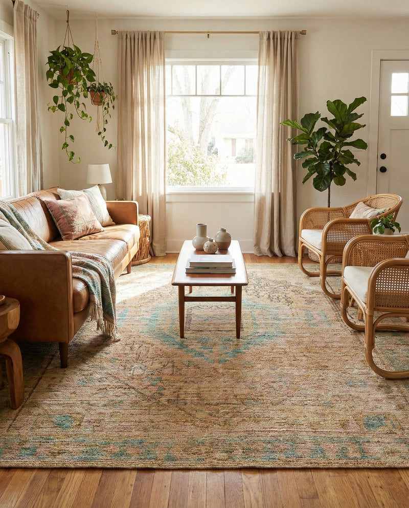 Savannah Threads Collection Area Rug -  Mojave Square Khaki and Ivory  lifestyle 53