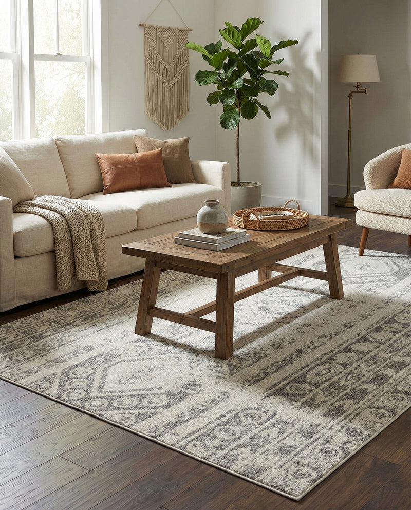 Brighton Stripes Collection Area Rug - Sussex (Ivory and Gray) Rectangle Ivory and Gray  lifestyle 23
