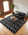 Berber Lattice Shag Collection Area Rug - Atlas (Black and White) Square Black and White  lifestyle 43
