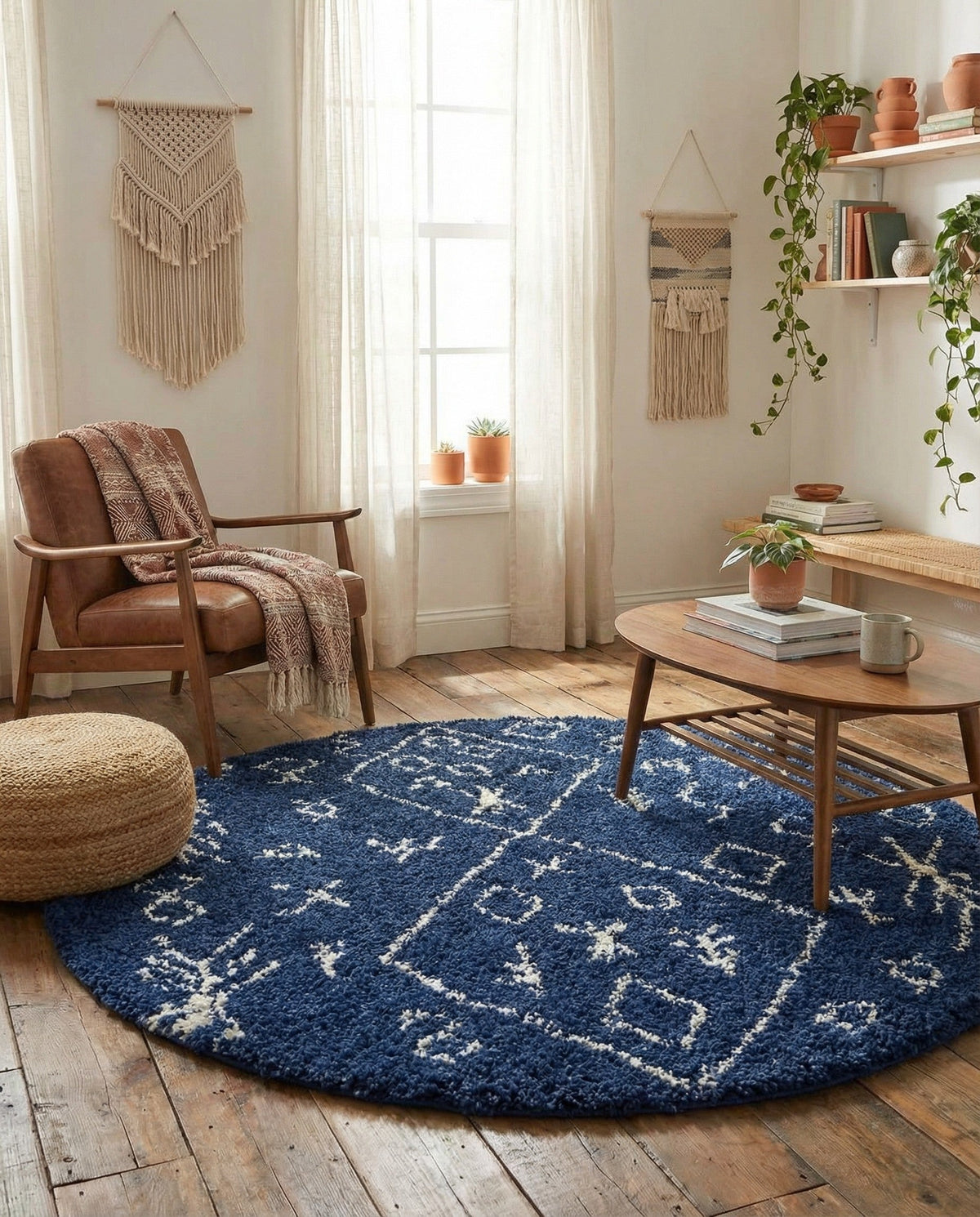 Casablanca Comfort Collection Area Rug - Sahara Round Navy Blue  lifestyle 110