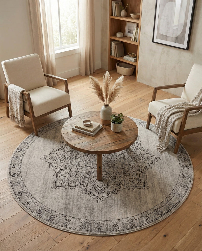 Mykonos Manor Collection Area Rug -  Tinos (Ivory) Round Ivory  lifestyle 65