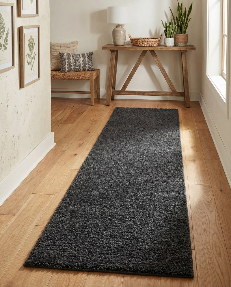 Solid Shag Seaside Collection Area Rug - Azure Cove (Charcoal) Runner Charcoal  lifestyle 45