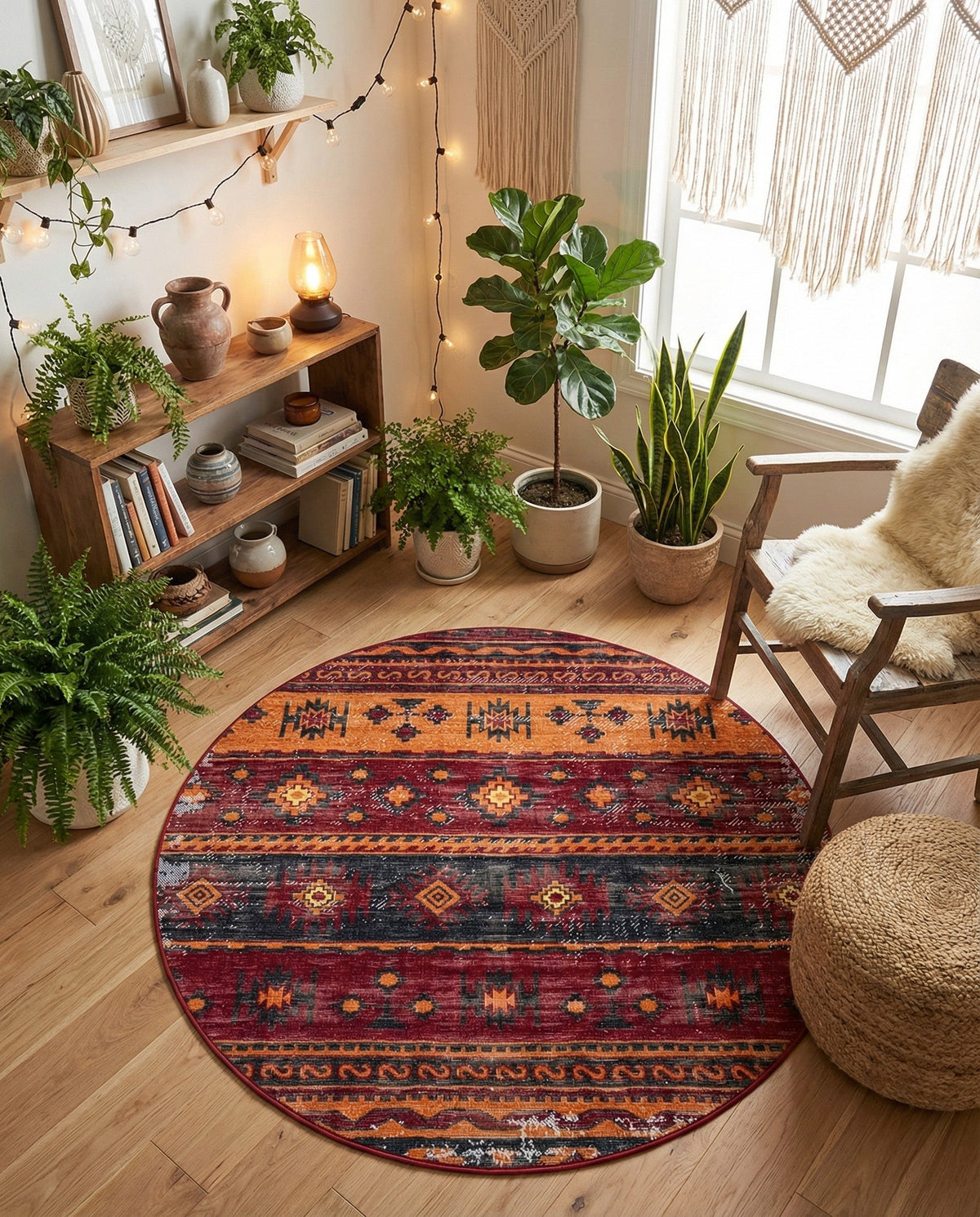 Geneva Terrace Collection Area Rug - Montreux Round Rust Red  lifestyle 105
