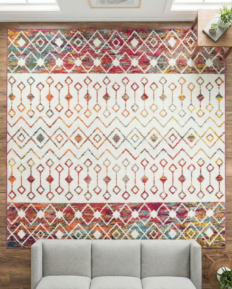 Mediterranean Lattice Collection Area Rug -  Casablanca (Ivory Multi) Square Ivory Multi  lifestyle 64
